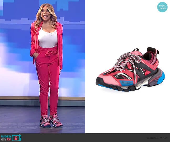 Balenciaga Mixed-Media Leather Track Sneakers worn by Wendy Williams on The Wendy Williams Show