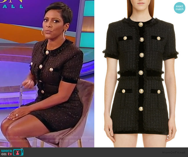 Balmain Velvet Trim Tweed Minidress worn by Tamron Hall on Tamron Hall Show