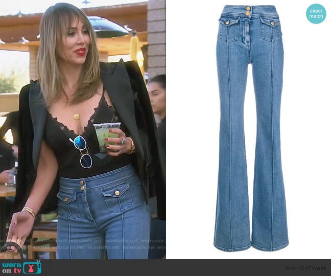 Balmain High Waist Flared Jeans worn by Kelly Dodd on The Real Housewives of Orange County