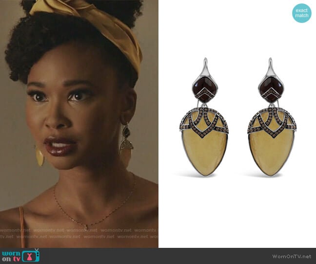 Bellus Domina Sterling Silver Quartz & Calcite Dangle Earrings worn by Monica Colby (Wakeema Hollis) on Dynasty