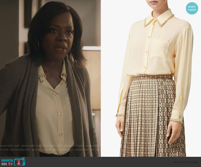 Burberry ring-pierced silk oversized shirt worn by Annalise Keating (Viola Davis) on How to Get Away with Murder