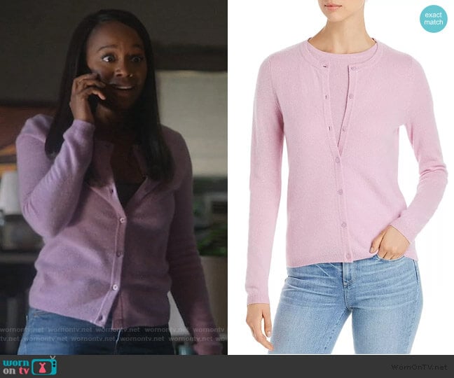 C by Bloomingdales Crewneck Cashmere Cardigan worn by Michaela Pratt (Aja Naomi King) on How to Get Away with Murder