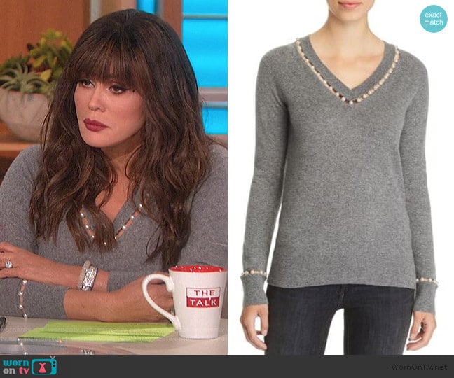 C by Bloomingdales Embellished V-Neck Cashmere Sweater worn by Marie Osmond on The Talk