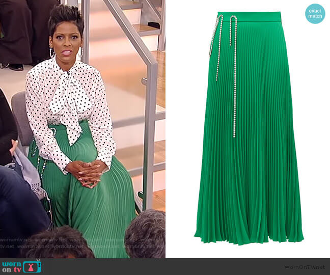 Christopher Kane Crystal cup-chain pleated skirt worn by Tamron Hall on Tamron Hall Show