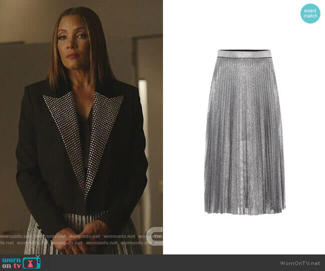 Christopher Kane Metallic Pleated Midi Skirt worn by Dominique Deveraux (Michael Michele) on Dynasty