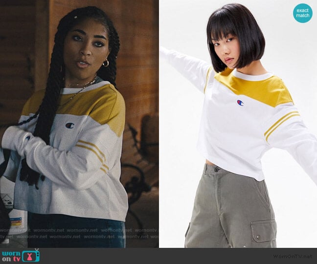 Champion Colorblock Long Sleeve Tee worn by Peri (Adriyan Rae) on Light as a Feather