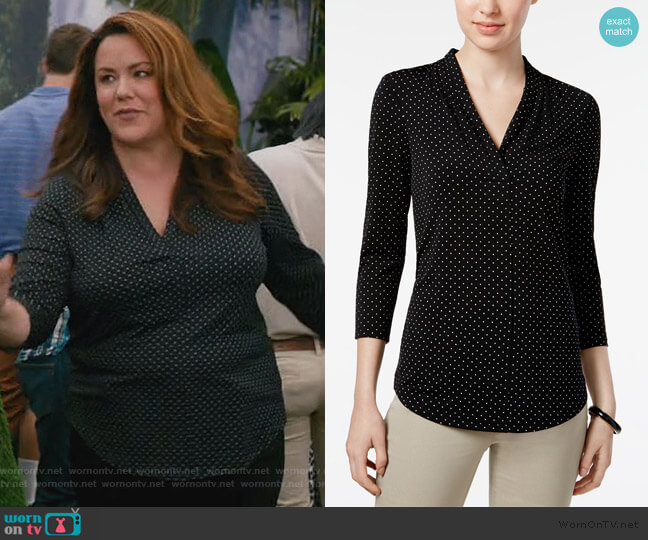 Charter Club Printed V-Neck Top worn by Katie Otto (Katy Mixon) on American Housewife