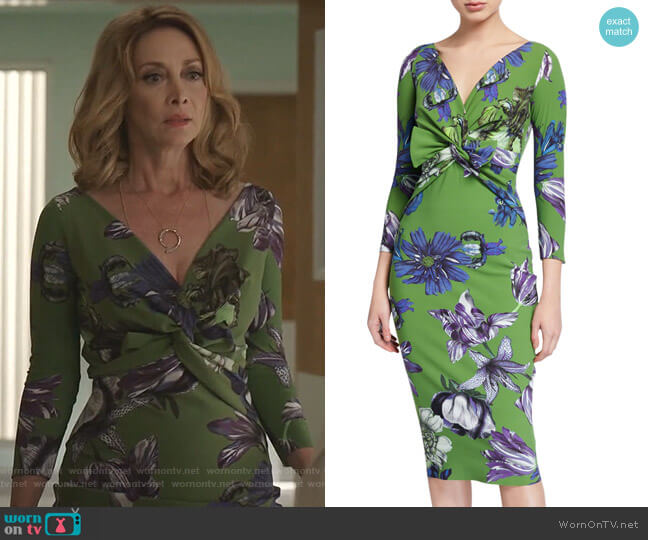 Chiara Boni La Petite Robe Floral V-Neck Knot-Front 3/4-Sleeve Dress worn by Laura Van Kirk (Sharon Lawrence) on Dynasty