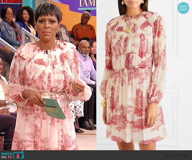 Chloe Pleated printed silk-chiffon mini dress worn by Tamron Hall on Tamron Hall Show