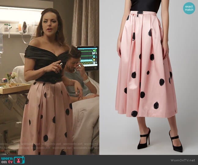 Christopher Kane Polka-Dot Satin Midi Skirt worn by Fallon Carrington (Elizabeth Gillies) on Dynasty