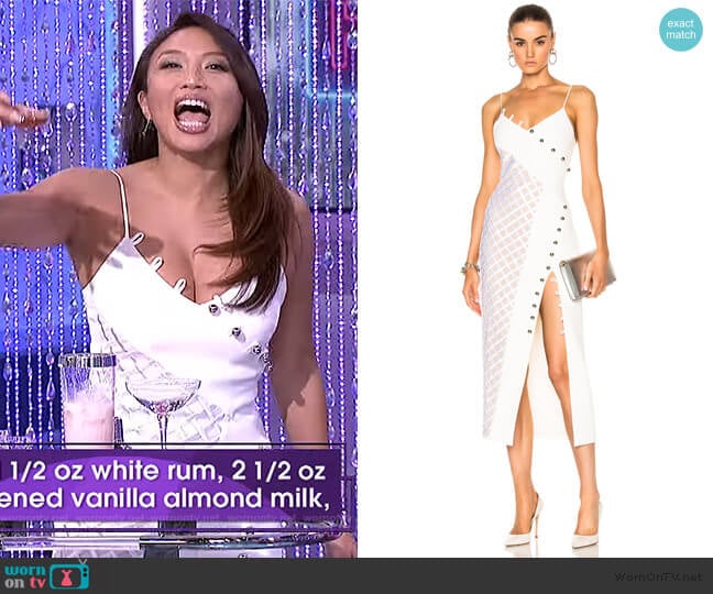 David Koma Macrame Asymmetrical Insert Loops & Metal Balls Dress worn by Jeannie Mai on The Real