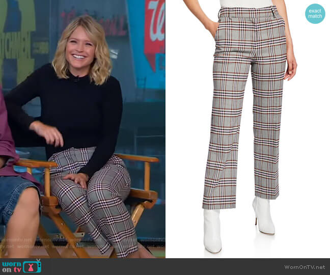 Derek Lam 10 Crosby Straight-Leg Check Trousers worn by Sara Haines on Good Morning America