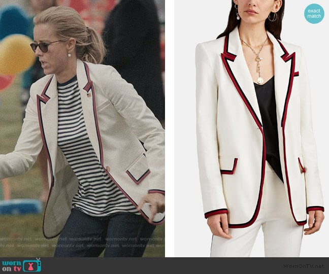 Derek Lam 10 Crosby Stripe-Trimmed Cotton One-Button Blazer worn by Elizabeth McCord (Téa Leoni) on Madam Secretary