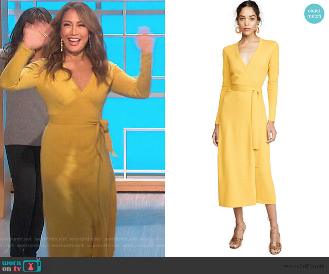 Diane Von Furstenberg Astrid Wool Wrap Dress worn by Carrie Inaba on The Talk