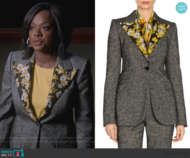 Dolce & Gabbana Brocade-trimmed wool-blend tweed jacket worn by Annalise Keating (Viola Davis) on How to Get Away with Murder