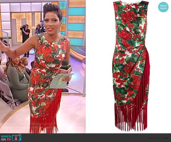 Dolce & Gabbana Fringe-Trimmed Floral Silk-Blend Midi-Dress worn by Tamron Hall on Tamron Hall Show
