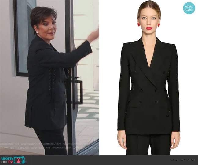 Dolce & Gabbana Lace-up Stretch Wool Blazer worn by Kris Jenner on Keeping Up with the Kardashians