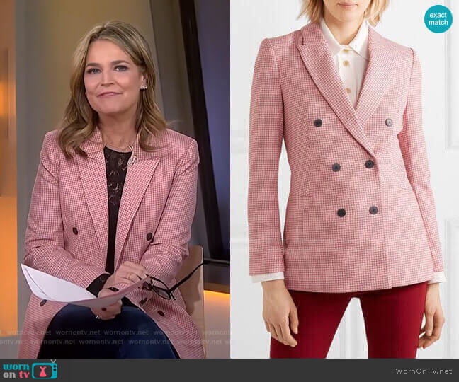 Cefinn Double-Breasted Houndstooth Blazer worn by Savannah Guthrie on Today