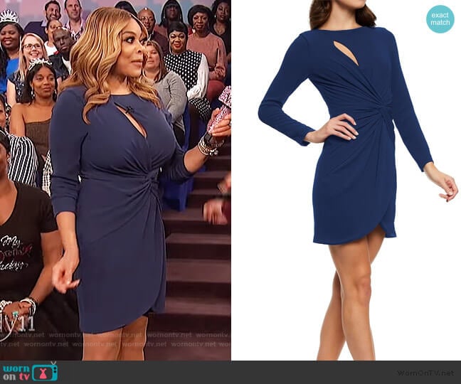 Dress the Population Coby Faux Wrap Mini Dress worn by Wendy Williams on The Wendy Williams Show