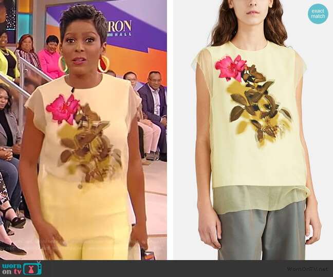 Dries Van Noten Mesh-Overlay Floral Silk Blouse worn by Tamron Hall on Tamron Hall Show