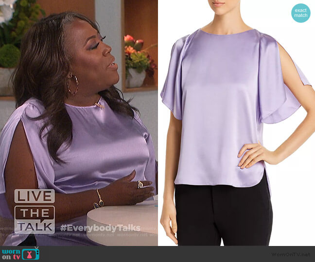 Elie Tahari Tamra Silk Slit-Sleeve Top worn by Sheryl Underwood on The Talk
