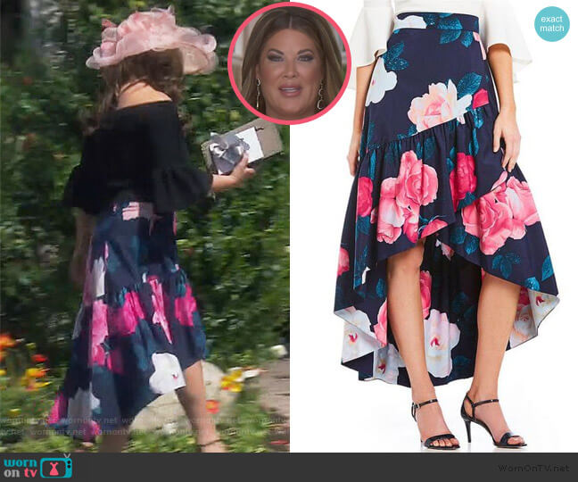 Eliza J Floral Faux Wrap Hi-low Skirt worn by Emily Simpson on The Real Housewives of Orange County