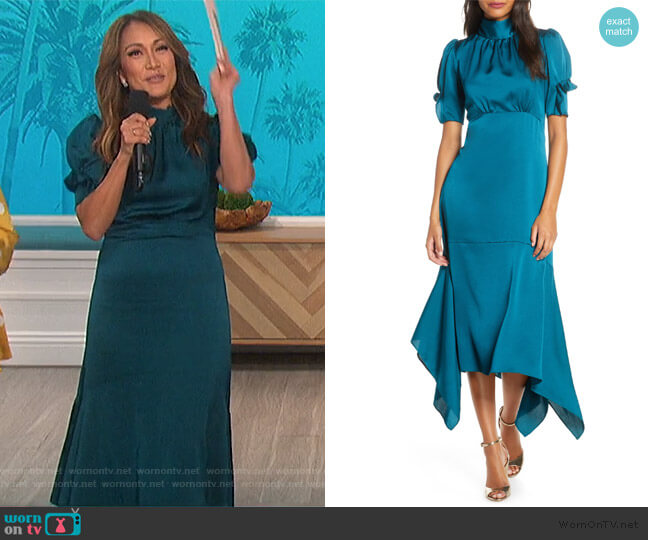 Ruffle Puff Sleeve Dressby Eliza J worn by Carrie Inaba on The Talk