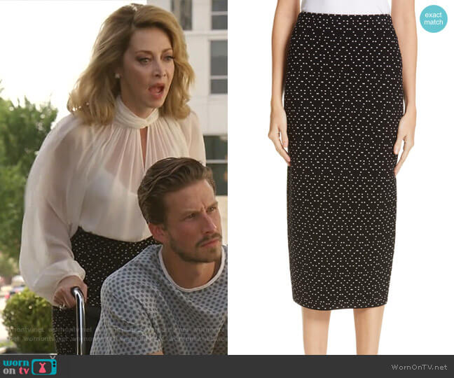 Emporio Armani Polka Dot Stretch Pencil Skirt worn by Laura Van Kirk (Sharon Lawrence) on Dynasty