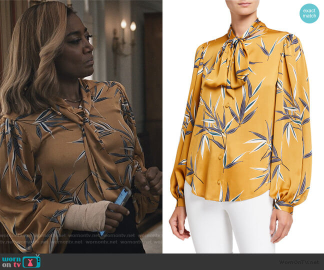 Equipment Cleone Printed Button-Front Tie-Neck Top worn by Daisy Grant (Patina Miller) on Madam Secretary