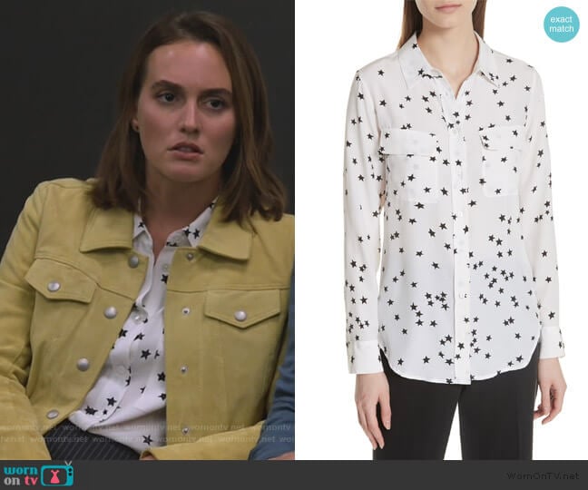 Equipment Starry Night Silk Shirt worn by Angie (Leighton Meester) on Single Parents