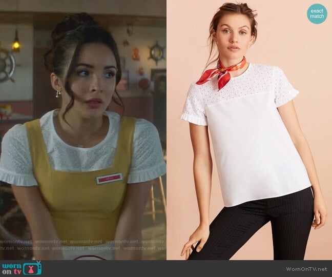 Brooks Brothers Eyelet-Yoke Blouse worn by Bess (Maddison Jaizani) on Nancy Drew