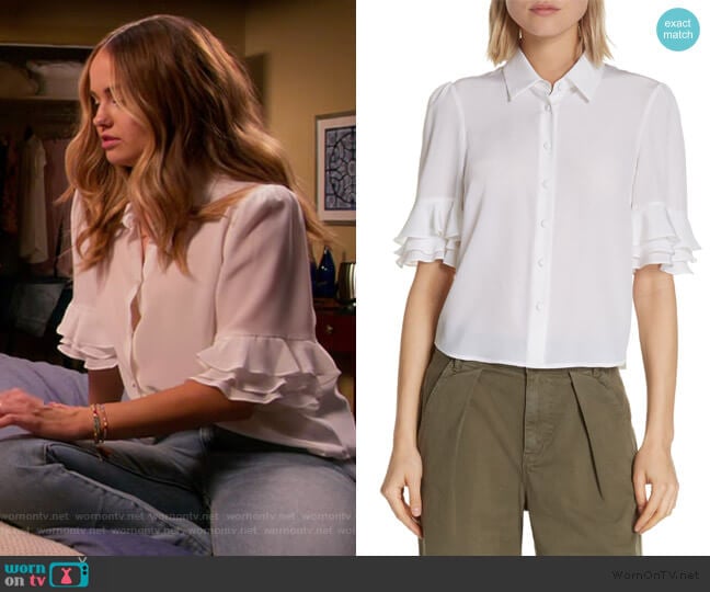 Frame Ruffle Sleeve Silk Top worn by Patty Bladell (Debby Ryan) on Insatiable