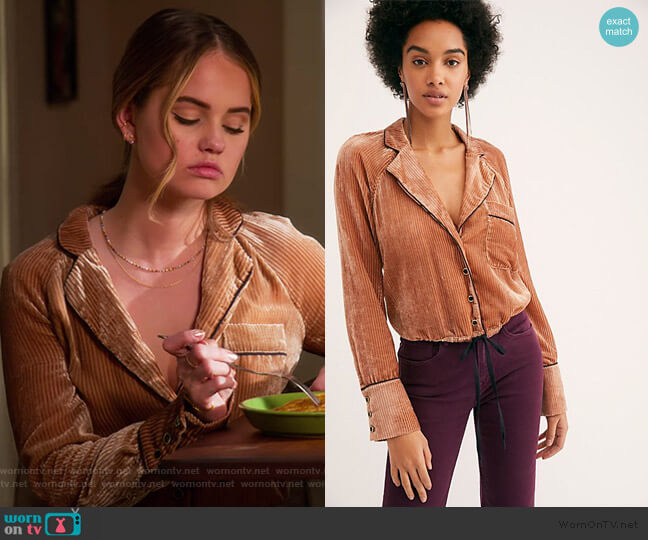 Free People Aspen Nights Velvet Top worn by Patty Bladell (Debby Ryan) on Insatiable