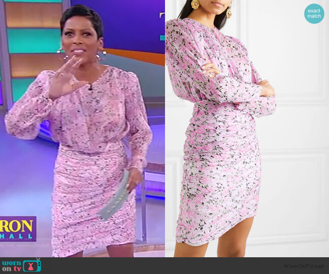 Giambattista Valli Ruched floral-print silk-chiffon mini dress worn by Tamron Hall on Tamron Hall Show