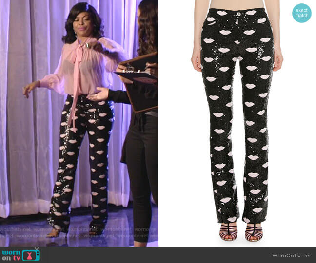 Giambattista Valli Lip-Embroidered Skinny Sequin Pants worn by Cookie Lyon (Taraji P. Henson) on Empire