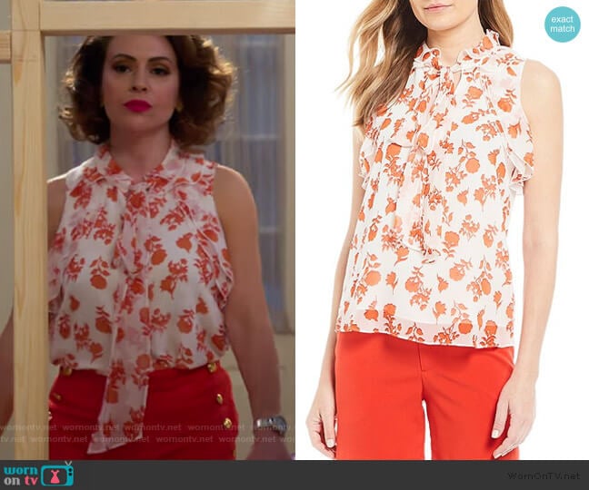 Gibson & Latimer Tie Neck Sleeveless Top with Ruffle Detail worn by Coralee Armstrong (Alyssa Milano) on Insatiable