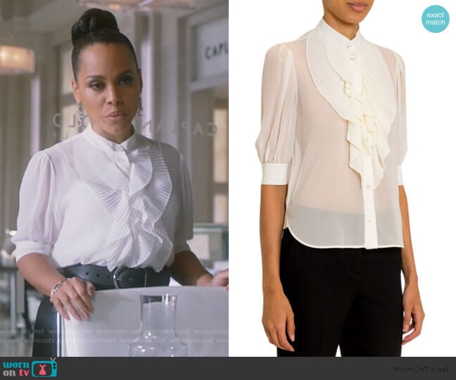 Givenchy Ruffled-Front Silk Button-Front Shirt worn by Tegan Price (Amirah Vann) on How to Get Away with Murder