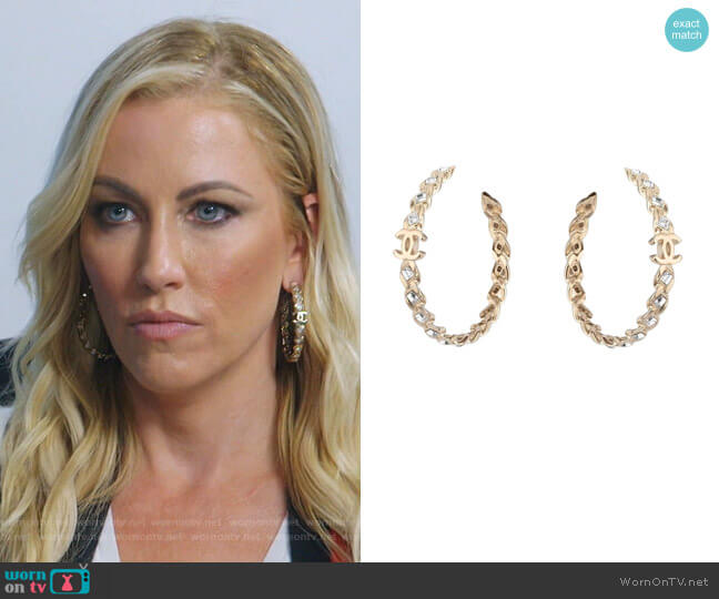 Chanel Gold Crystal Cc Hoop Earrings worn by Stephanie Hollman on The Real Housewives of Dallas