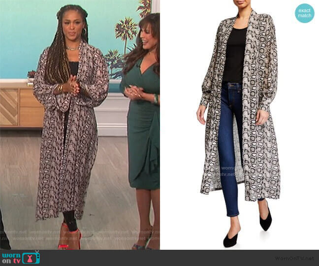 Good American Python-Print Sheer Chiffon Kimono Jacket worn by Eve on The Talk