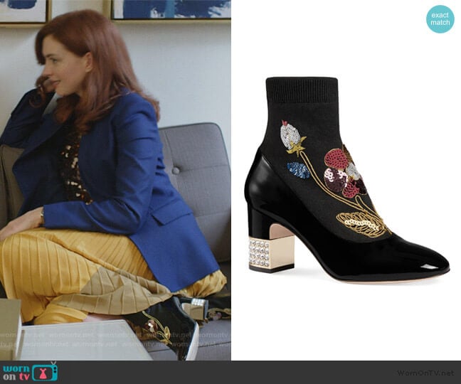 Gucci Candy Floral Embroidered Bootie worn by Lexi (Anne Hathaway) on Modern Love