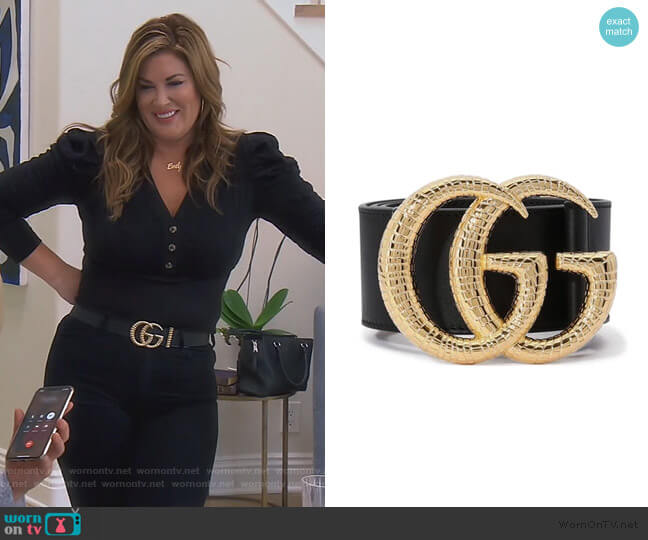 Gucci Marmont Lizard Buckle Leather Belt worn by Emily Simpson on The Real Housewives of Orange County