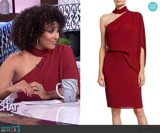 Halston Wrap Neck Asymmetrical Drape Dress worn by Tamera Mowry on The Real