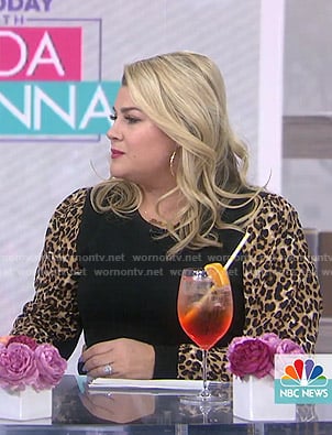 Heather McMahan’s black leopard sleeve sweater on Today