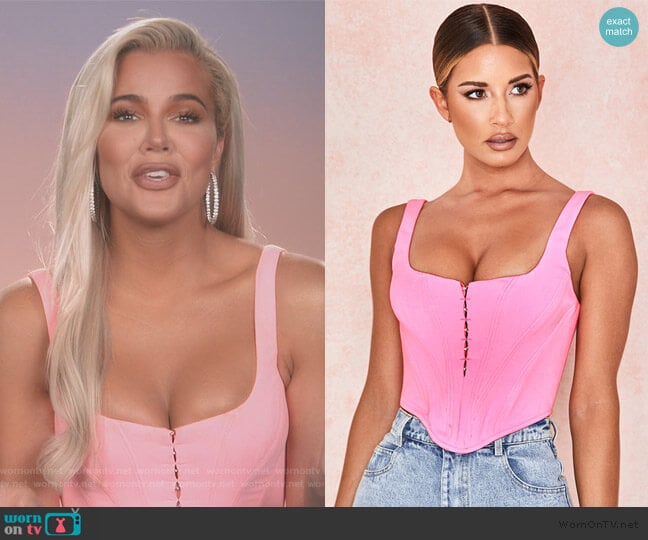 House of CB Frangelica Pink Boned Corset worn by Khloe Kardashian on Keeping Up with the Kardashians