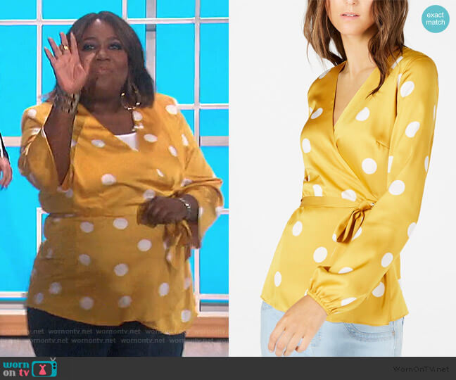INC International Concepts Dotted Wrap Blouse worn by Sheryl Underwood on The Talk