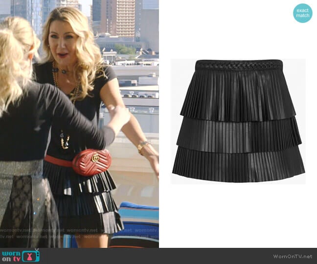 Intermix Farrah Pleated Leather Skirt worn by Kary Brittingham on The Real Housewives of Dallas