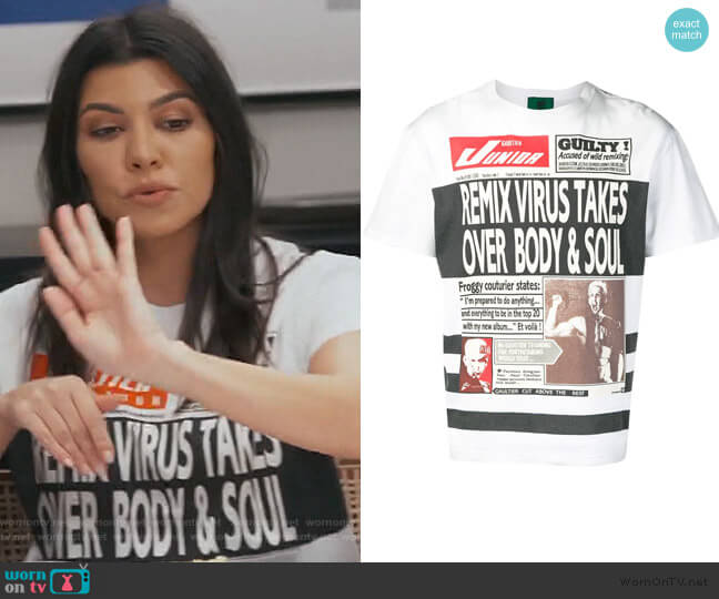 Jean Paul Gaultier NewsPaper Print Tee worn by Kourtney Kardashian on Keeping Up with the Kardashians