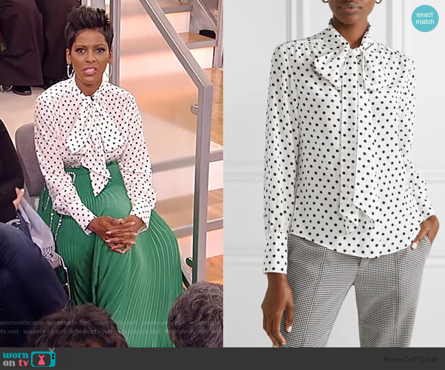 Jason Wu Tie Neck Polka Dot Silk Blouse worn by Tamron Hall on Tamron Hall Show