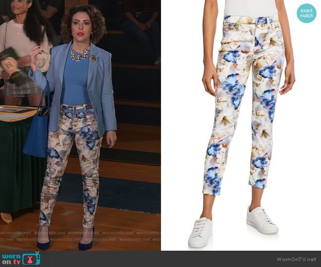 Jen7 by 7 for All Mankind Floral-Print Cropped Ankle Skinny Jeans worn by Coralee Armstrong (Alyssa Milano) on Insatiable