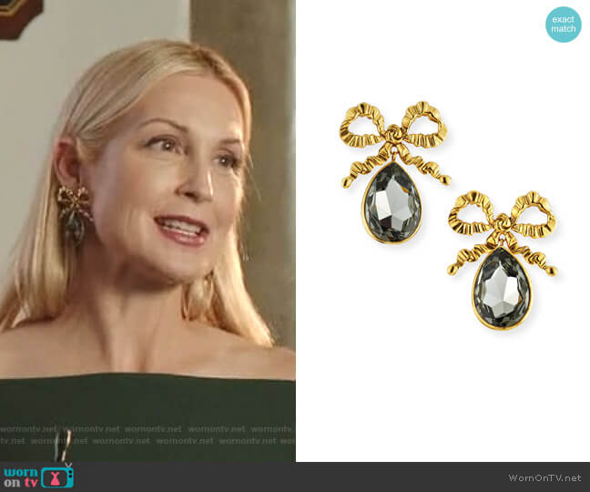 Jennifer Behr Kira Bow Drop Earrings worn by Melissa Daniels (Kelly Rutherford) on Dynasty